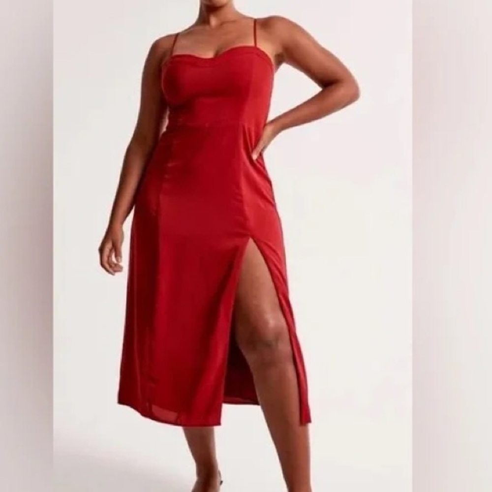 A&F Red Camille Midi Dress with Slit